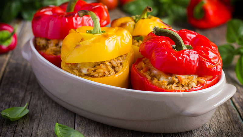 Peppers Stuffed with Rice and Halloumi     